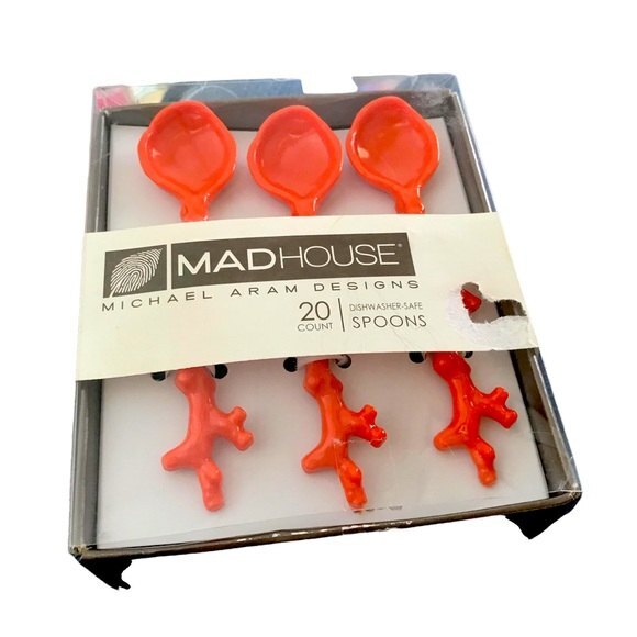 MADHOUSE Tasting Spoons by Michael Arak Designs 20 Count Dishwasher Safe Orange - Picture 1 of 4
